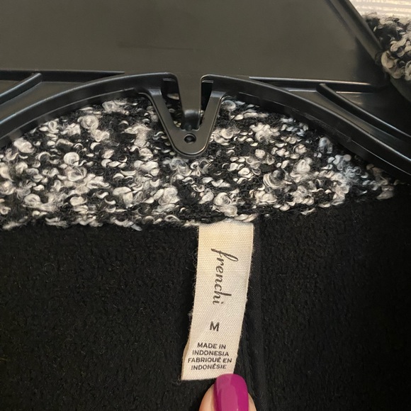 Frenchi Women’s Boucle Textured Blazer Jacket Black White Medium Teddy Fur Coat - Picture 2 of 7